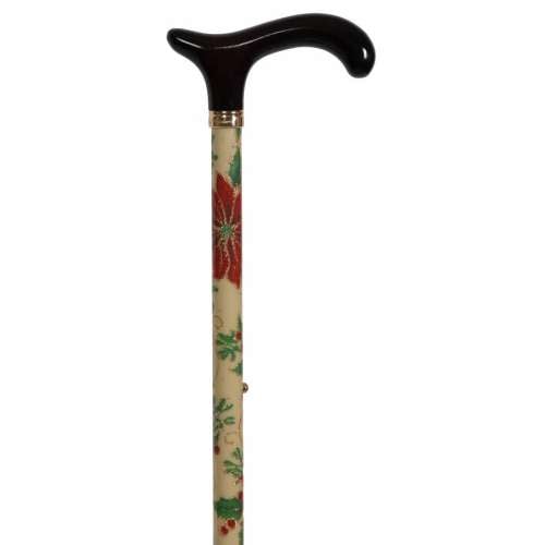 Festive Poinsettia Adjustable Derby Cane