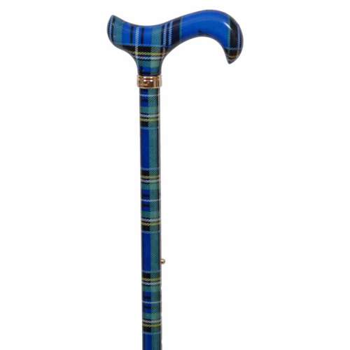 Blue Tartan Adjustable Derby Walking Stick