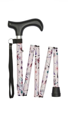 Handbag Size Folding Stick - Pink Floral