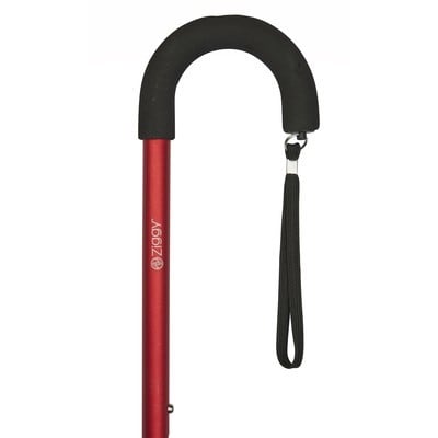 Red Crook Handled Adjustable Walking Stick