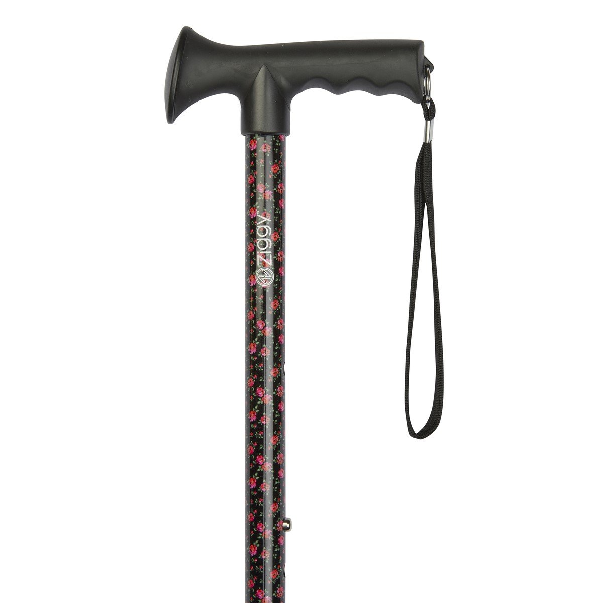 Black Floral Gel Grip Handled Adjustable Walking Stick