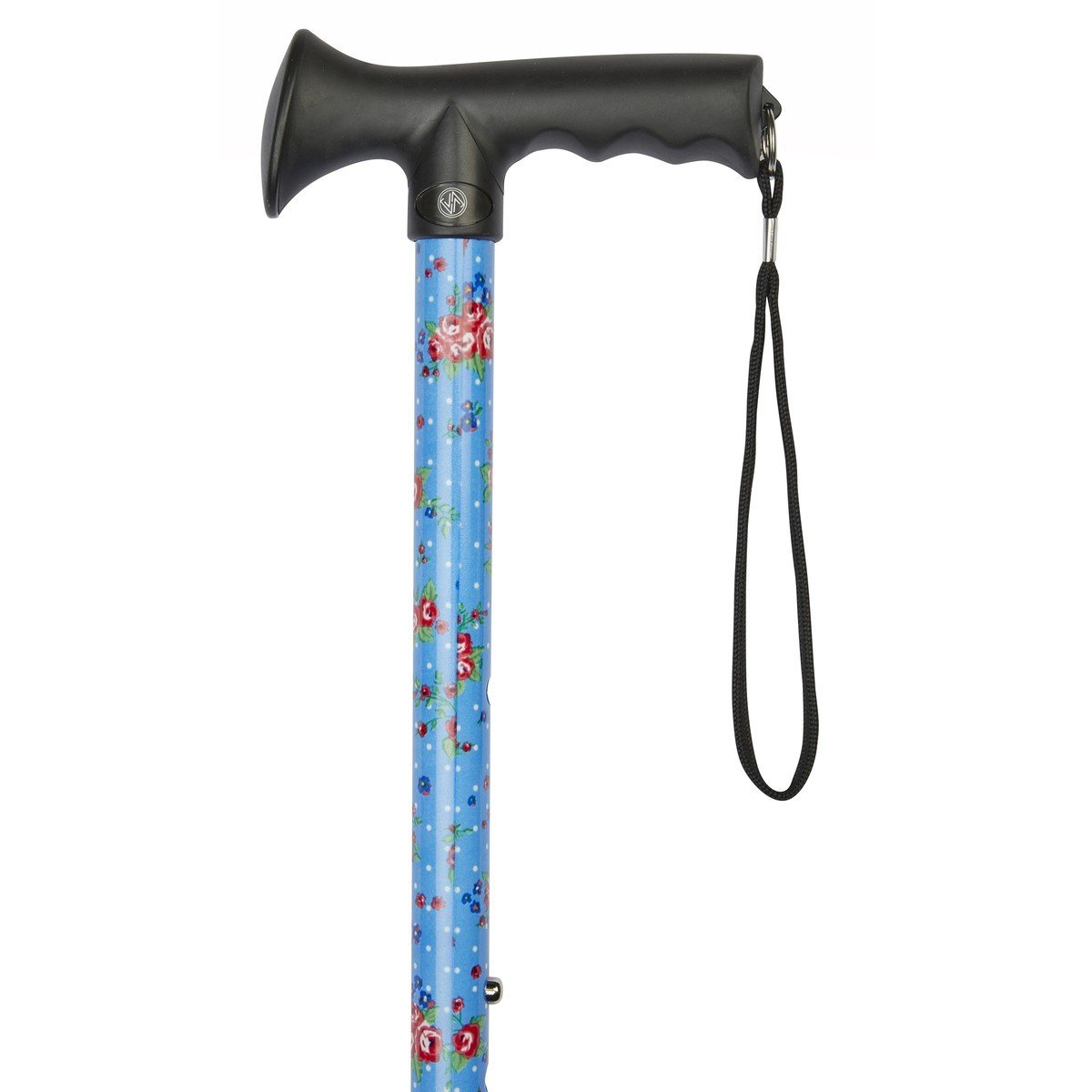 Blue Floral Gel Grip Handled Adjustable Walking Stick
