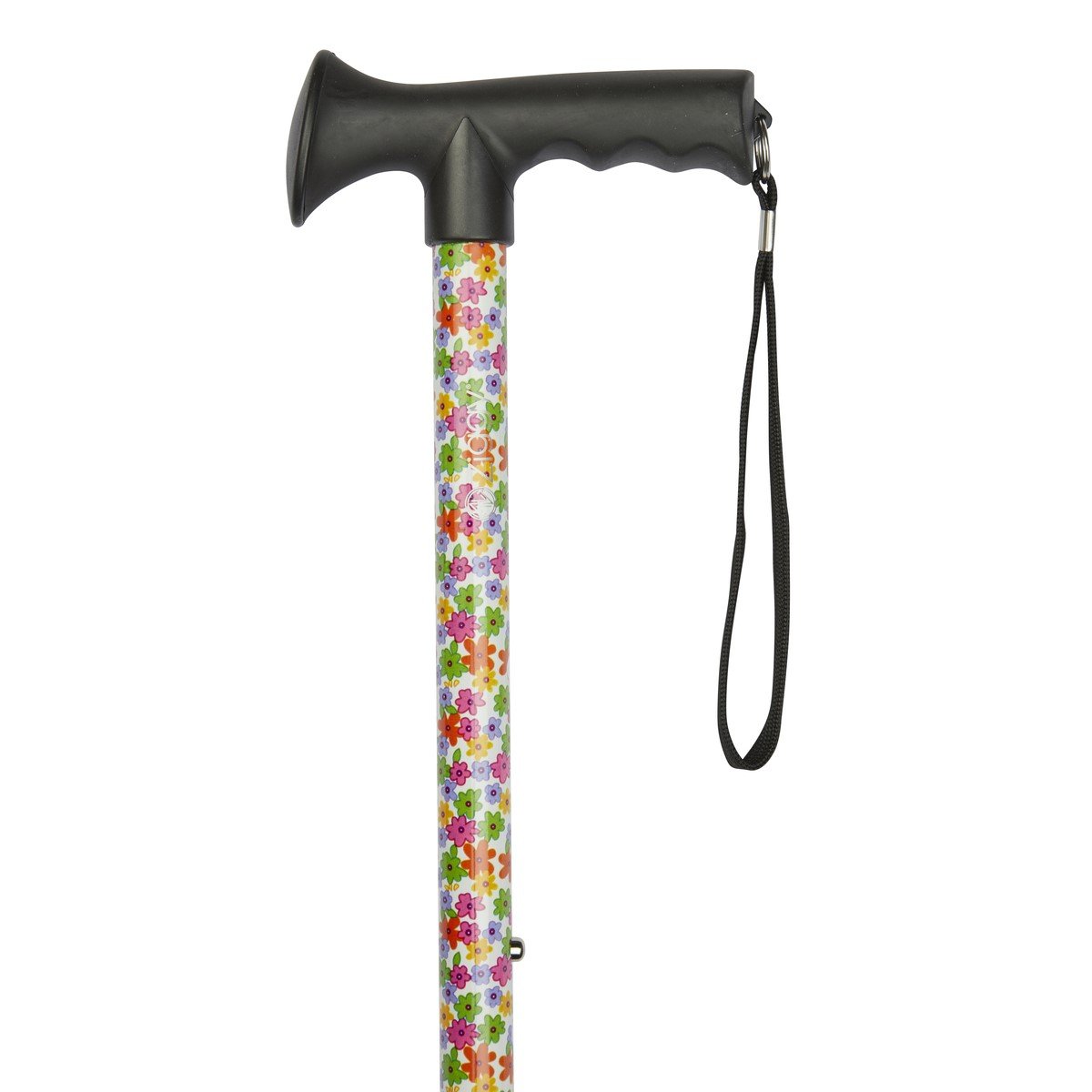 Multi Coloured Floral Gel Grip Handled Adjustable Walking Stick