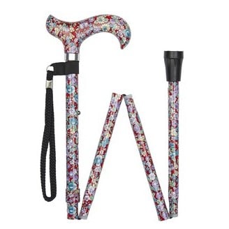 Red Floral Folding Walking Stick