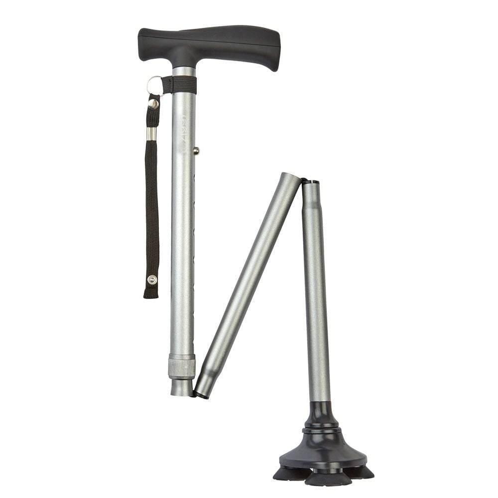 Tribase Foldable Walking Stick - Silver