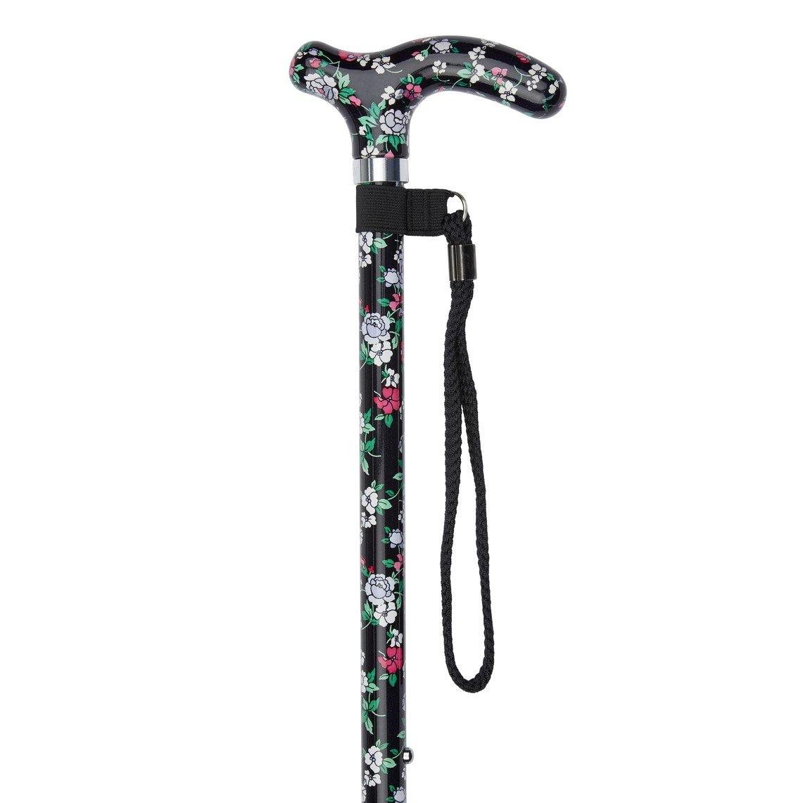 Height Adjustable Walking Stick - Black Floral