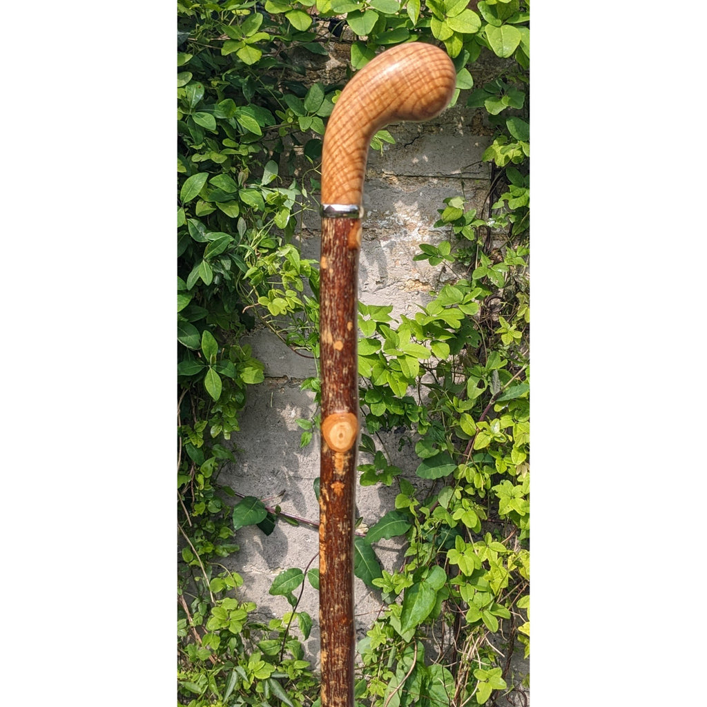 Ash Pistol Grip Walking Stick with Rippled Ash Handle- 98cm