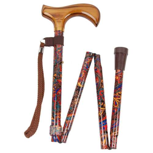 Red Paisley Patterned Folding Walking Stick