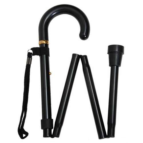 Black Crook Handled Folding Walking Stick