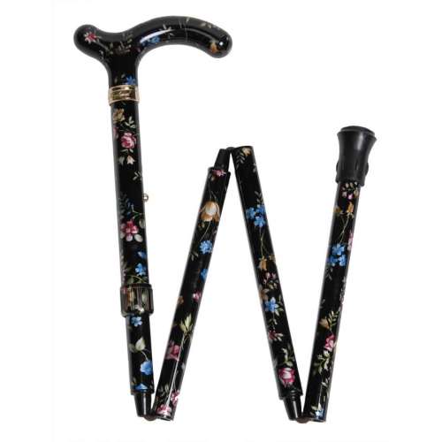 Black Floral Petite Folding Cane
