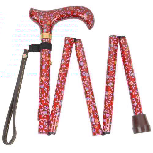 Red Floral Patterned Folding Handbag Stick