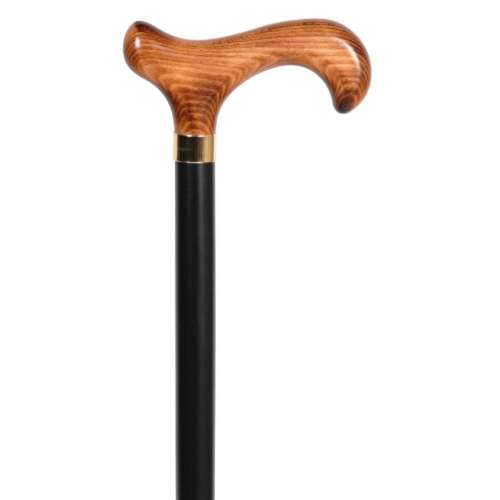 Black Walking Cane with Natural Wood Handle