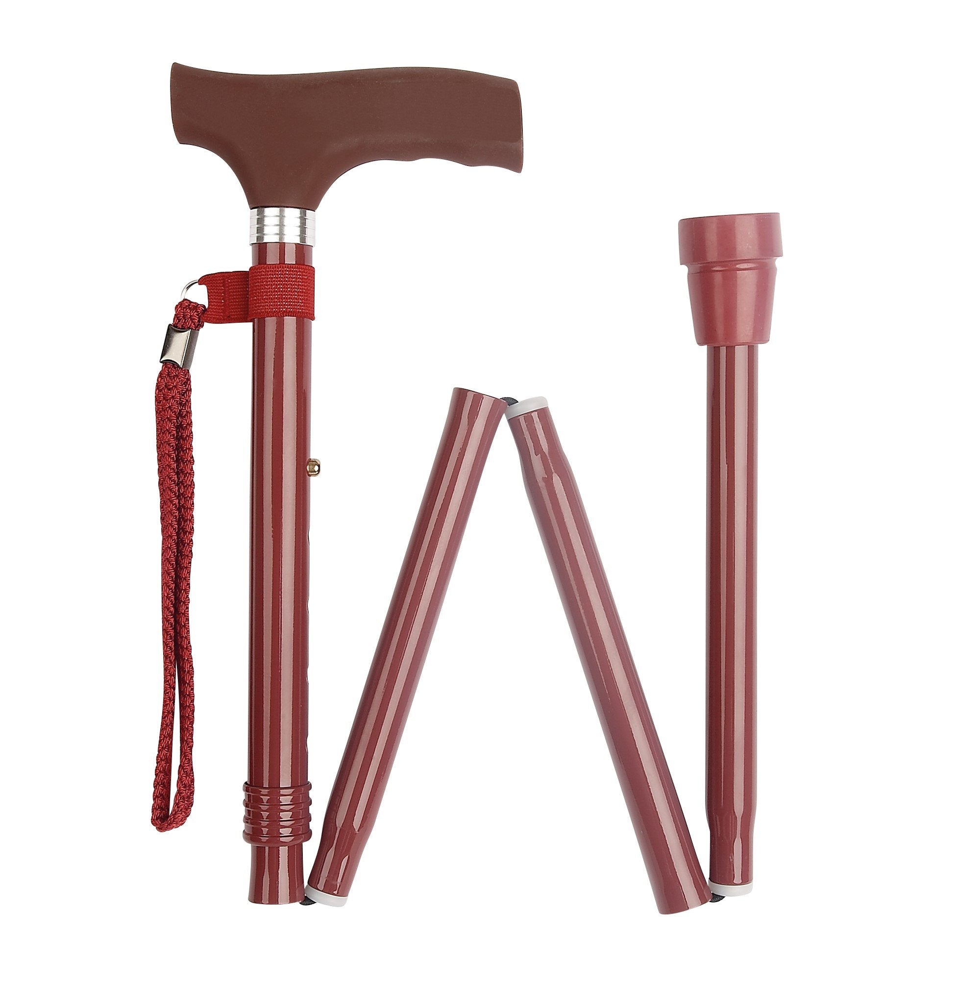Silicone Handle Folding Walking Stick - Burgundy