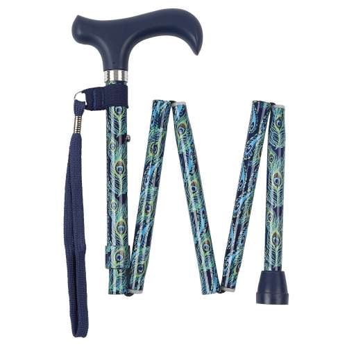 Handbag Size Folding Stick - Peacock Pattern