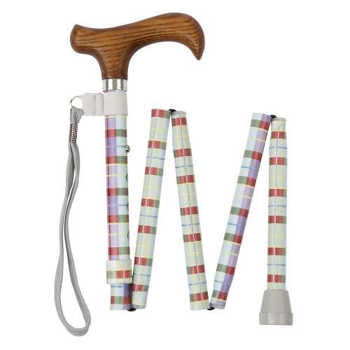 Handbag Size Folding Stick - Pastel Tartan