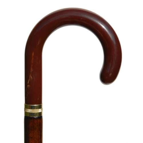 Brown Crook Handled Walking Stick with Collar