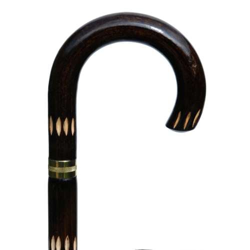 Carved Detail Dark Brown Crook Cane