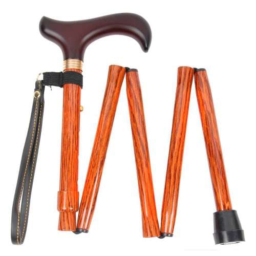 Handbag Size Folding Stick - Wood Effect