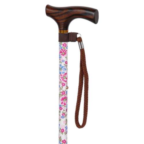 Adjustable White Floral Pattern Walking Stick